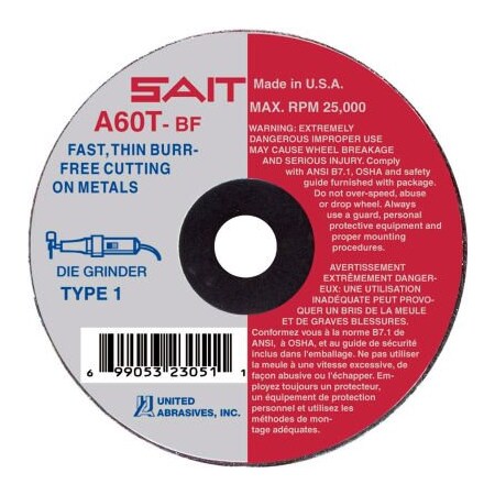United Abrasives, Inc United Abrasives - Sait Cut Off Wheel Type 1 A60T 4" x .035" x 3/8" 60 Grit Aluminum Oxide 23070